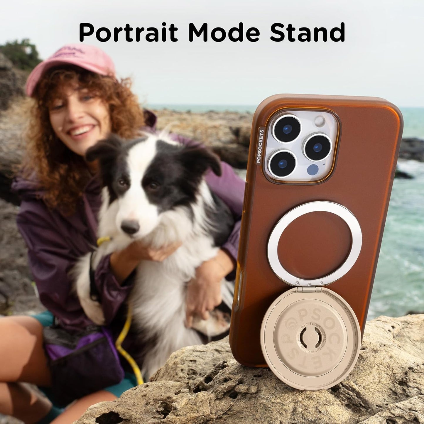 PopSockets Kick-Out Grip for MagSafe, Phone Grip with Built-in Phone Stand, Adjustable Kickstand for Portrait or Landscape, Strong Magnetic Hold, Wireless Charging Compatible - Latte