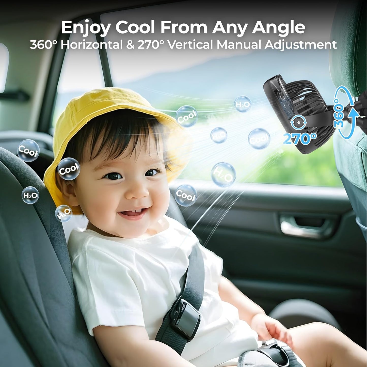 Misting Baby Stroller Fan, 4000mAh Rechargeable Battery Operated, 270°Pivoting, 15H Cooling,50ml Portable Water Sprayer Misting Fan with Flexible Tripod Clip on Car Seat Crib Treadmill Bunk Bed