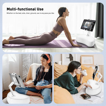 AboveTEK Tablet Pillow Stand for Bed, Hands-Free 360° Adjustable iPad Pillow Holder for Lap Reading w/Soft Bean Bag, Ideal Gift for Mom, Fits 4.7" to 12.9" Tablet, Phone, Kindle, White