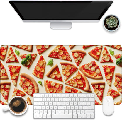 Desk Mat, Realistic Pizza Slices Desk Pad, Pizza Food Large Gaming Mouse Pad for Desk, 31.5"x15.7" Extended Big Computer Keyboard Mouse Pad with Non-Slip Base and Stitched Edge