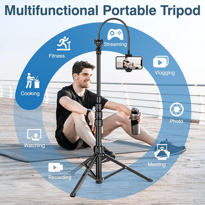 88" Tripod for iPhone, Phone Tripod with Gooseneck and Remote, Portable Cell Phone Tripod Compatible with Smartphone/Camera/Gopro, iPhone Tripod Stand for Video Recording Selfies Vlogging