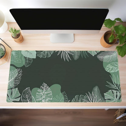 Green Plants Desk Mat Tropical Leaves Mouse Pad Cute, Large Extendded Gaming Deskmat, XXL Laptop Keyboard Mouse Mat Desktop Matt Women Office Desk Accessories Mousepad Desk Cover Mat, 31.5"x15.75"