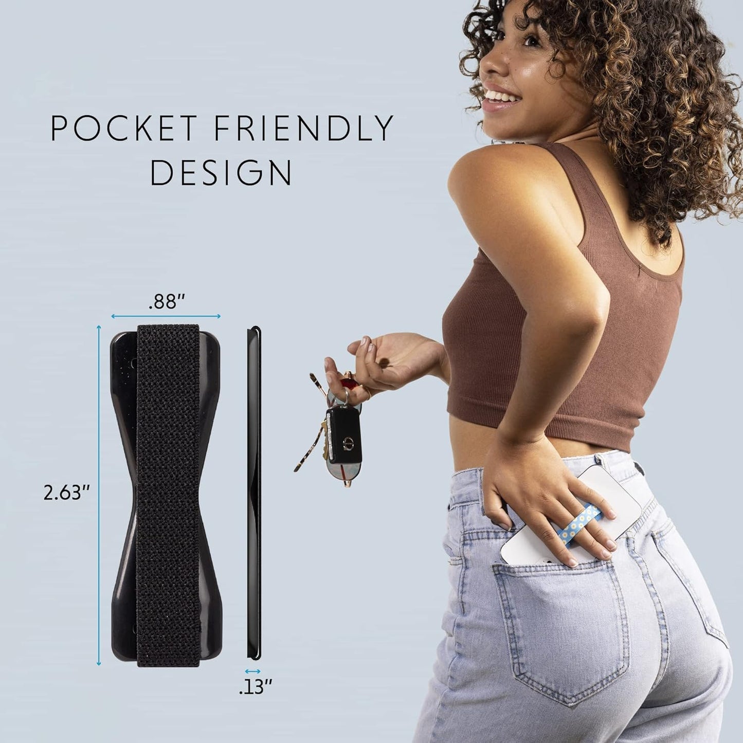 LOVEHANDLE Universal Phone Grip for Smartphones & Mini Tablets - Phone Holder for Hand - Wireless Charging Compatible - Made in The USA - Solid Black