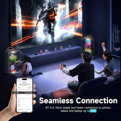 Portable Bluetooth Speaker 120dB Loud with Beat-Sync LED Lights & Dual 4-inch Speakers – 5 RGB Modes + 8 Colors, Bluetooth 5.3, USB/TF/AUX/FM/Mic, TWS Pairing – for Outdoor, Party, Camping & Beach