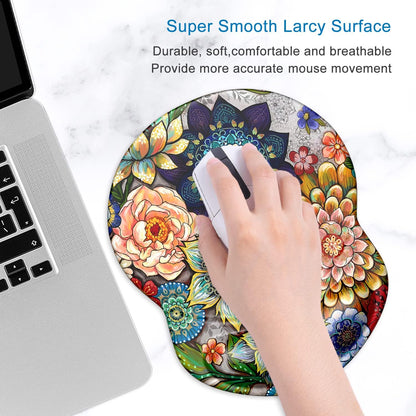 ITNRSIIET Ergonomic Mouse Pad with Gel Wrist Support Small Wrist Rest Smooth Surface Non-Slip PU Base Comfortable Office Supplies Pain Relief, 8.7 x 7.2 inches, Succulent Flower