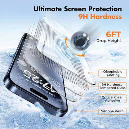 UNBREAKcable Shatterproof Tempered Glass Screen Protector for iPhone 15 Pro Max [3-Pack][Easy Installation Frame] [9H Hardness] [99.99% HD Clear] [Bubble Free] for Apple 6.7”