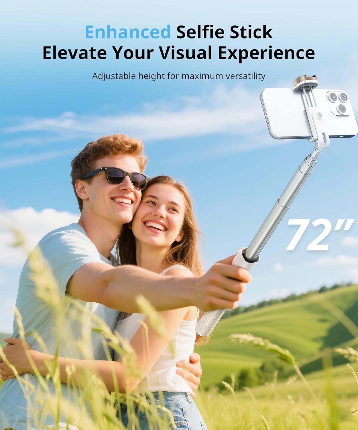 72'' Selfie Stick for iPhone,Tripod Wireless Remote for Selfies,Group Photograph,Video Recording. Phone Stand Compatible with iPhone Android Phone,Camera