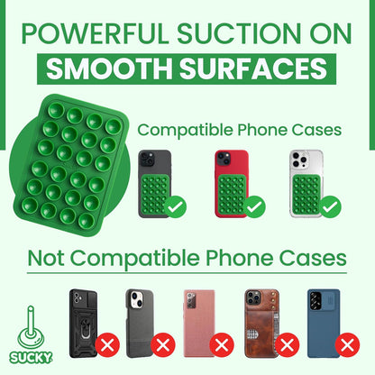 SUCKY Silicone Suction Phone Case Adhesive Mount - Anti-Slip Holder, Hands-Free Fidget Toy, Phone Accessory for iPhone and Android - Sticky Grip for Selfies, Videos, and Tiktok - Pine Green