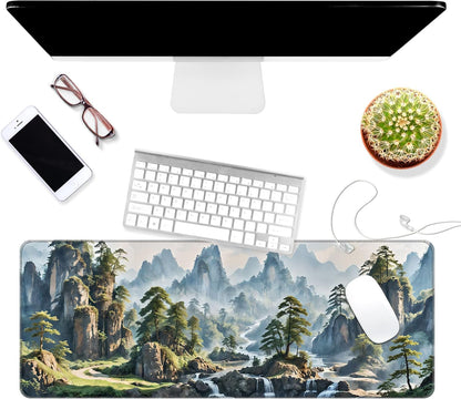 Dynippy Thin Extended Gaming Mouse Pad （31.5 * 11.8 * 0.08 inch） with Stitched Edges Large Mousepad Long XXL Keyboard and Mouse pad Desk Mat for Gaming Office & Home - Landscape Painting