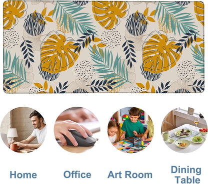 Large Mouse Pad Palm Leaves Gaming Desk Pad Computer Keyboard Non-Slip Waterproof Mouse Mat with Rubber Base and Stitched Edges Entertainment Office Writing Desk Mat 35.4 x 15.7 Inches