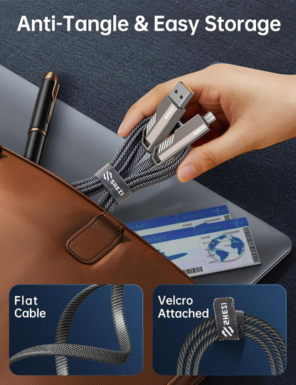 【One is Enough】 4-in-1 USB C to Micro Cable, High-Speed Charging & Fast Data Transfer,CarPlay & Android Auto Support Multi Charger Cord Combo Micro/Type C/USB A for iPhone/Samsung/iPad,3FT