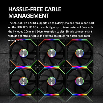 GAMDIAS Aeolus P2-1203U 120mm ARGB PWM Fan(3 Fan Pack w/USB Hub), Include Reverse Fan Blade x3, ARGB Sync Ready, Easy Installation & Cabless Daisy-Chain Design, Silent Operation, Up to 2400RPM, Black