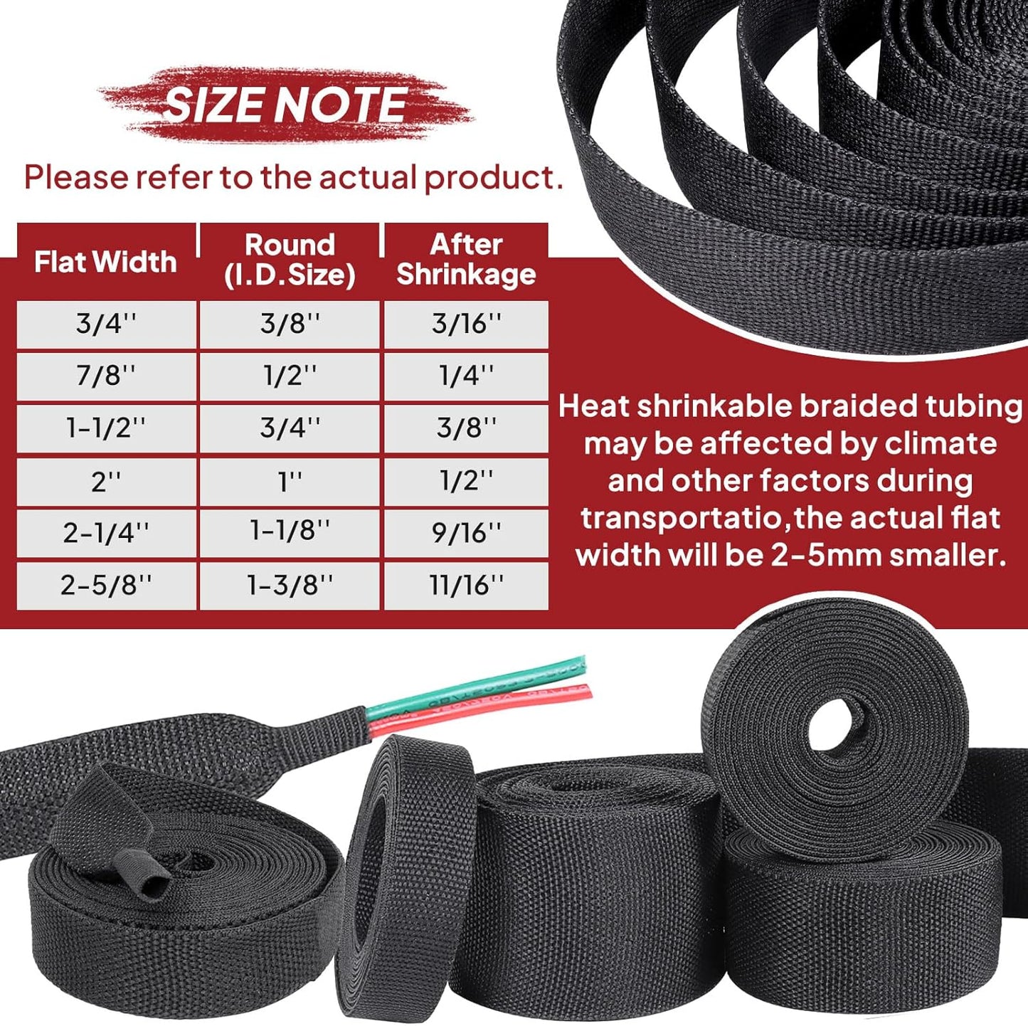 Braided Sleeving 2:1 Shrinkable Fabric Heat Shrink Tubing- Abrasion Protection Flexibility Wiring Harness Cable Sheath (1/2" ID, 16ft)
