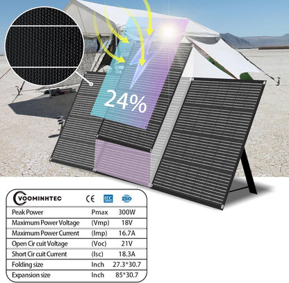 310W 18V Portable Foldable Solar Panel Monocrystalline ETFE 24% High Efficiency Foldable Kickstand Ultra-Light Waterproof IP65 Solar Charger for Power Station Off Grid Outdoor