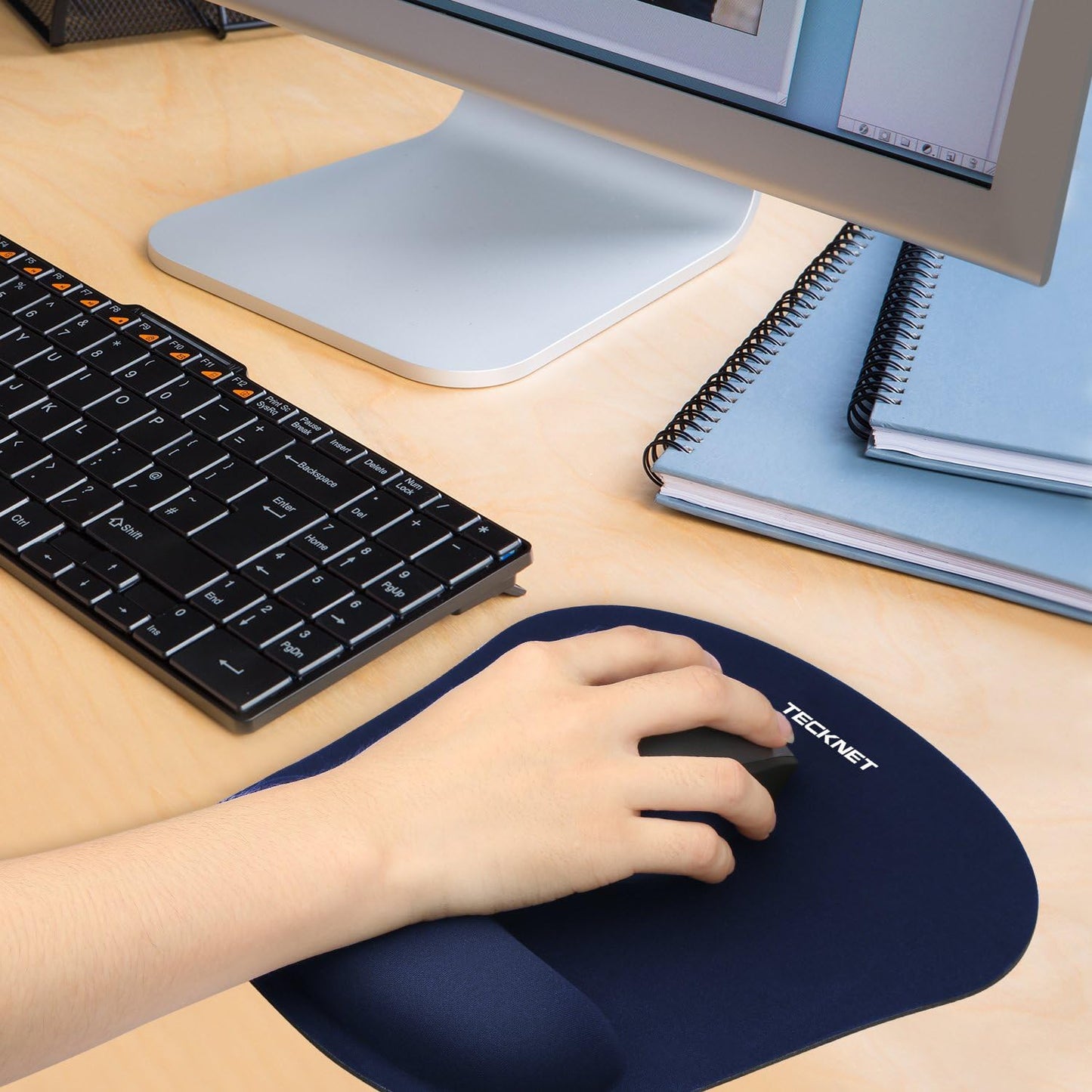 TECKNET 2 Pack Mouse Pad with Wrist Support, Ergonomic Gaming Mouse Pad Pain Relief, Portable Comfortable Mousepad for Computer, Laptop, Office, Home Non-Slip Base, Waterproof Surface - Navy