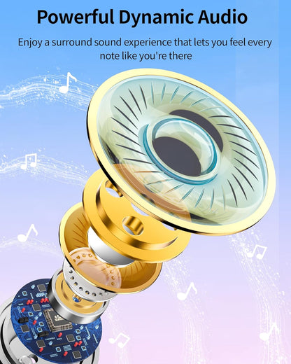 PocBuds Bluetooth Headphones Wireless Earbuds 80hrs Playtime Wireless Charging Case Digital Display Sports Ear Buds with Earhook Deep Bass IPX7 Waterproof Over-Ear Earphones for TV Phone Laptop Pink