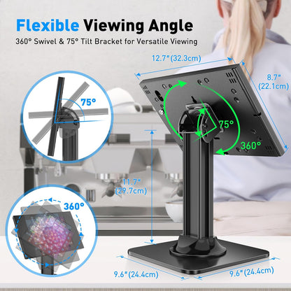 AboveTEK Anti-Theft iPad Kiosk Stand – POS iPad Security Stand & Locking Tablet Stand – Heavy Duty Base, 360° Swivel, 75° Tilt Bracket – Perfect for Retail Business (Black)