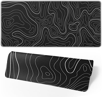 Topographic Contour Extended Big Mouse Pad Large,Gaming Mouse Pad Desk Pad,31.5x11.8 Inch Long Computer Keyboard Mouse Mat Mousepad with 3mm Non-Slip Base and Stitched Edge for Gaming and Office