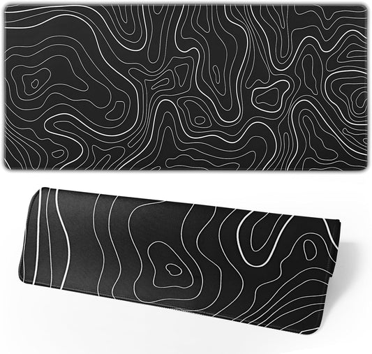 Topographic Contour Extended Big Mouse Pad Large,Gaming Mouse Pad Desk Pad,31.5x11.8 Inch Long Computer Keyboard Mouse Mat Mousepad with 3mm Non-Slip Base and Stitched Edge for Gaming and Office