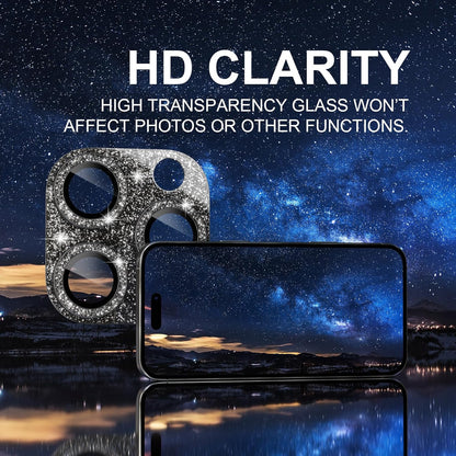 Choiche Compatible for iPhone 16 Pro/iPhone 16 Pro Max Camera Lens Protector, Bling Camera Cover with 9H Tempered Glass Lens Screen Protector Metal Ring Decoration Accessories (Glitter-Black)