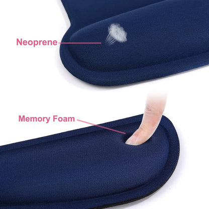 MOSISO Wrist Rest Support for Mouse Pad & Keyboard Set, Ergonomic Mousepad Non-Slip Base Home/Office Pain Relief & Easy Typing Cushion with Neoprene Cloth & Raised Memory Foam, Navy Blue