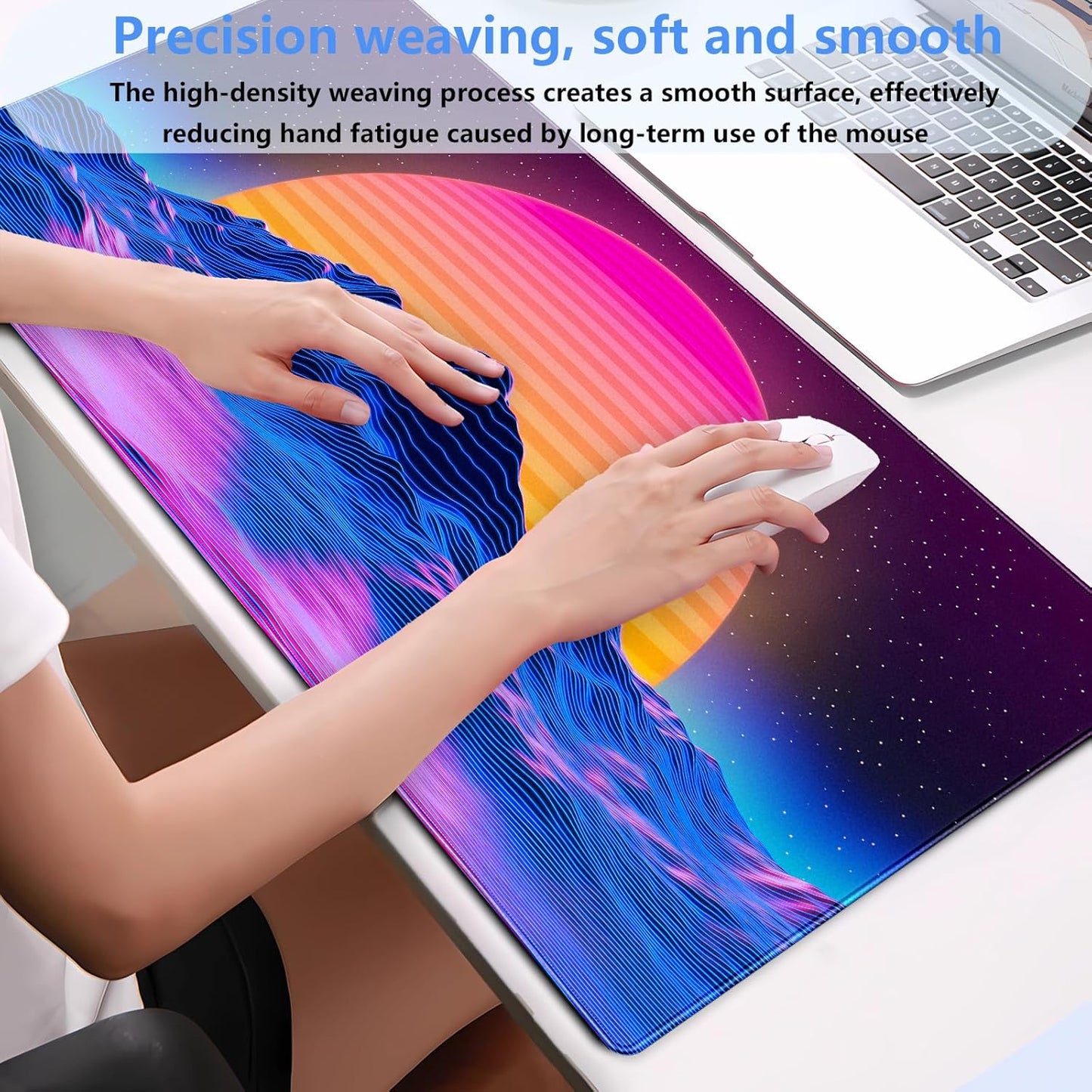 Retro Neon Fantasy Mouse Pad Desk Mat XXL Large 31.5x15.7in Gaming Keyboard & Mouse Pad Nostalgic Digital Art Office Desk Decor