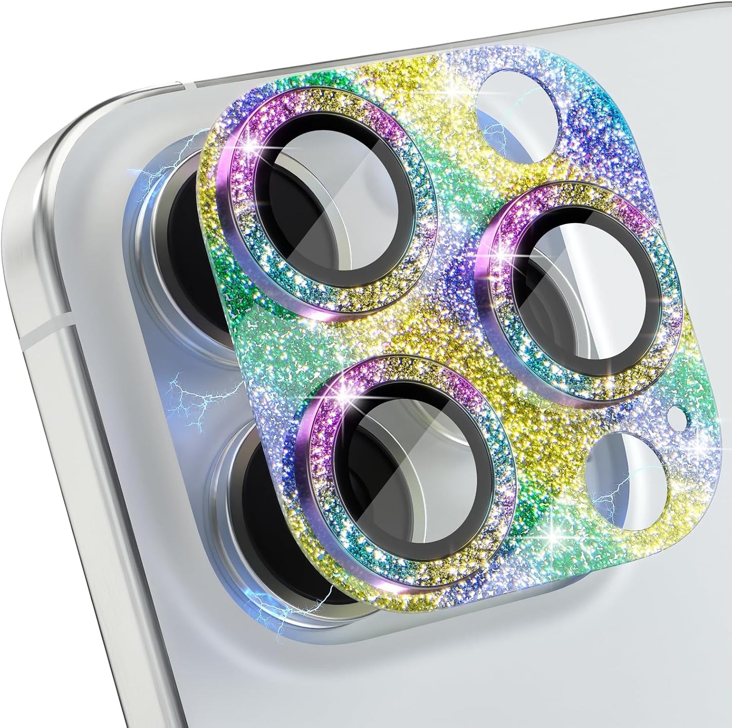 Choiche Compatible for iPhone 16 Pro/iPhone 16 Pro Max Camera Lens Protector, Bling Camera Cover with 9H Tempered Glass Lens Screen Protector Metal Ring Decoration Accessories (Glitter-Colorful)