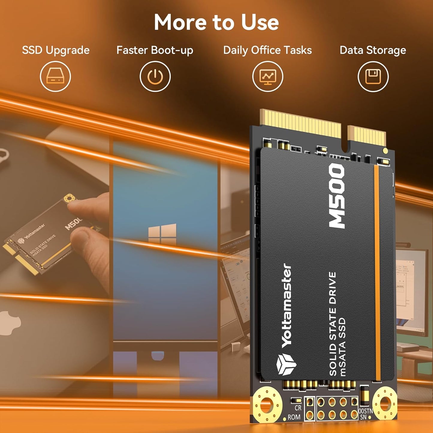 Yottamaster M500 1TB mSATA SSD SATA III 6Gb/s, mSATA Internal Solid State Drive Up to 500MB/s, Mini-SATA with 3D NAND, Compatible with Ultrabooks Desktop PC Laptop, All-in-One PCs, 30x50mm