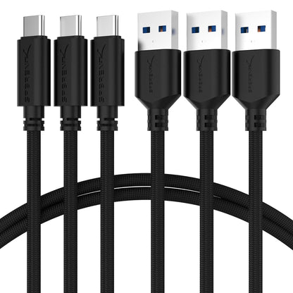 SABRENT [3-Pack 22AWG Premium 3ft USB-C to USB A 3.0 Sync and Charge Cables [Black] (CB-C3X3)