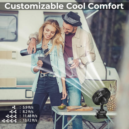 10000mAh Clip On Fan, 42H Run, Quiet & Auto Oscillating Table Fan, Rechargeable with 4 Powerful Speeds, Battery Operated Desk Fan with Sturdy Clamp for Camping Outdoor Travel RV Home Bedroom Office