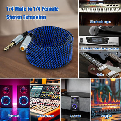 LDKCOK 1/4 inch TRS Extension Cable 6ft, 1/4" Male to Female Stereo Headphone Guitar Cable