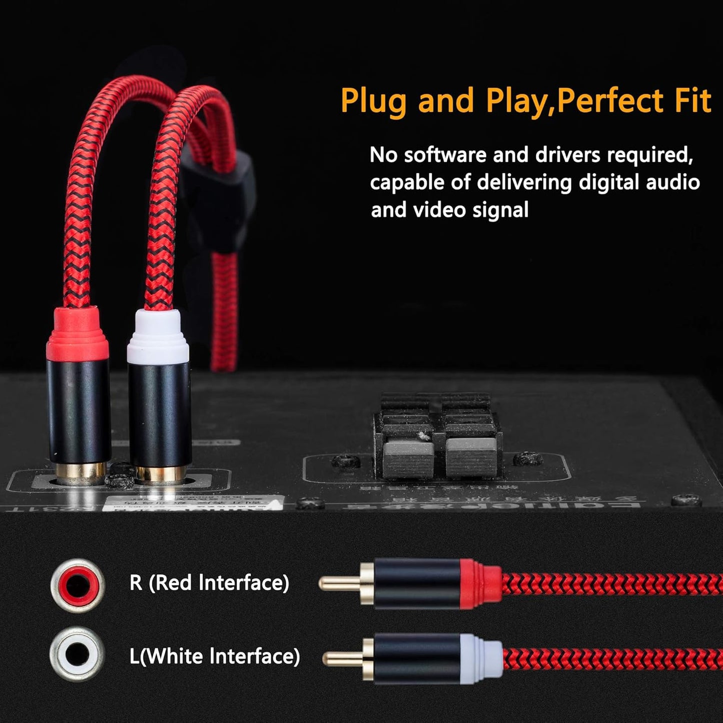 RCA Cable 40Ft,2Rca Male to 2-RCA Male Audio Stereo Subwoofer Cable [Hi-Fi Sound] Nylon-Braided Auxiliary Audio Cord for Home Theater, HDTV, Amplifiers, Hi-Fi Systems,Speakers and etc(40Ft/12M)