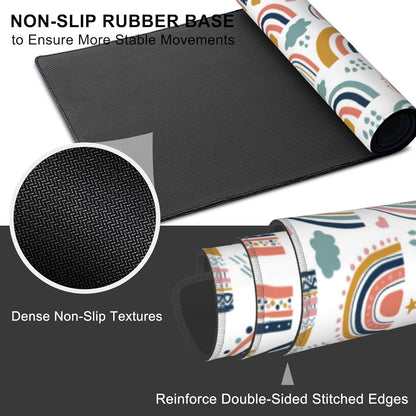 Mouse Pad, Large Boho Rainbow Desk Mat, Extended Non-Slip Gaming Keyboard Mousepad Desk Pad, Thick Stitched Edges Waterproof Mouse Mat 31.5"x15.7" (Scandi Rainbow and Stars Clouds)