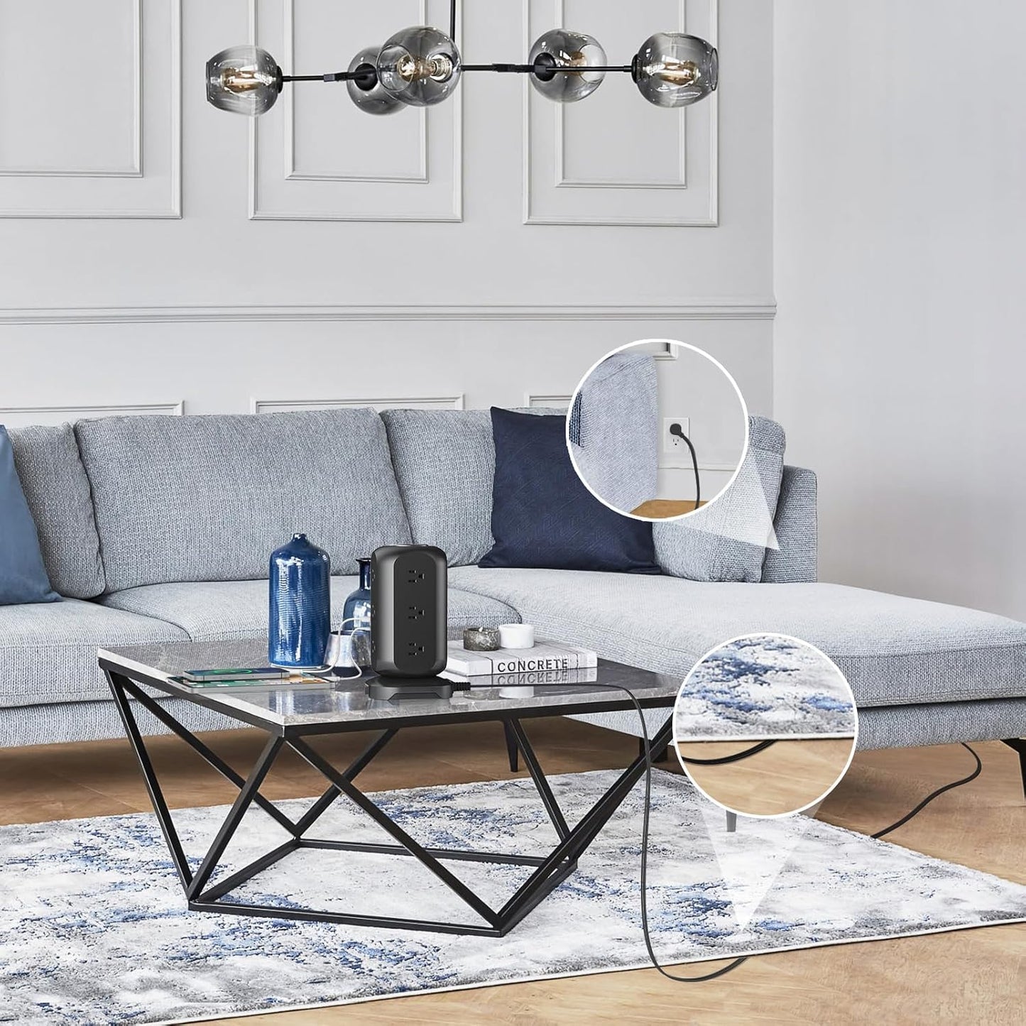 Power Strip Tower AOFO Surge Protector 12 AC Outlets with 4 USB(1 USB C) Ports Charging Station with Overload Protection, Widely Spaced Multiple Outlets with 10Ft Extension Cord for Home,Dorm & Office