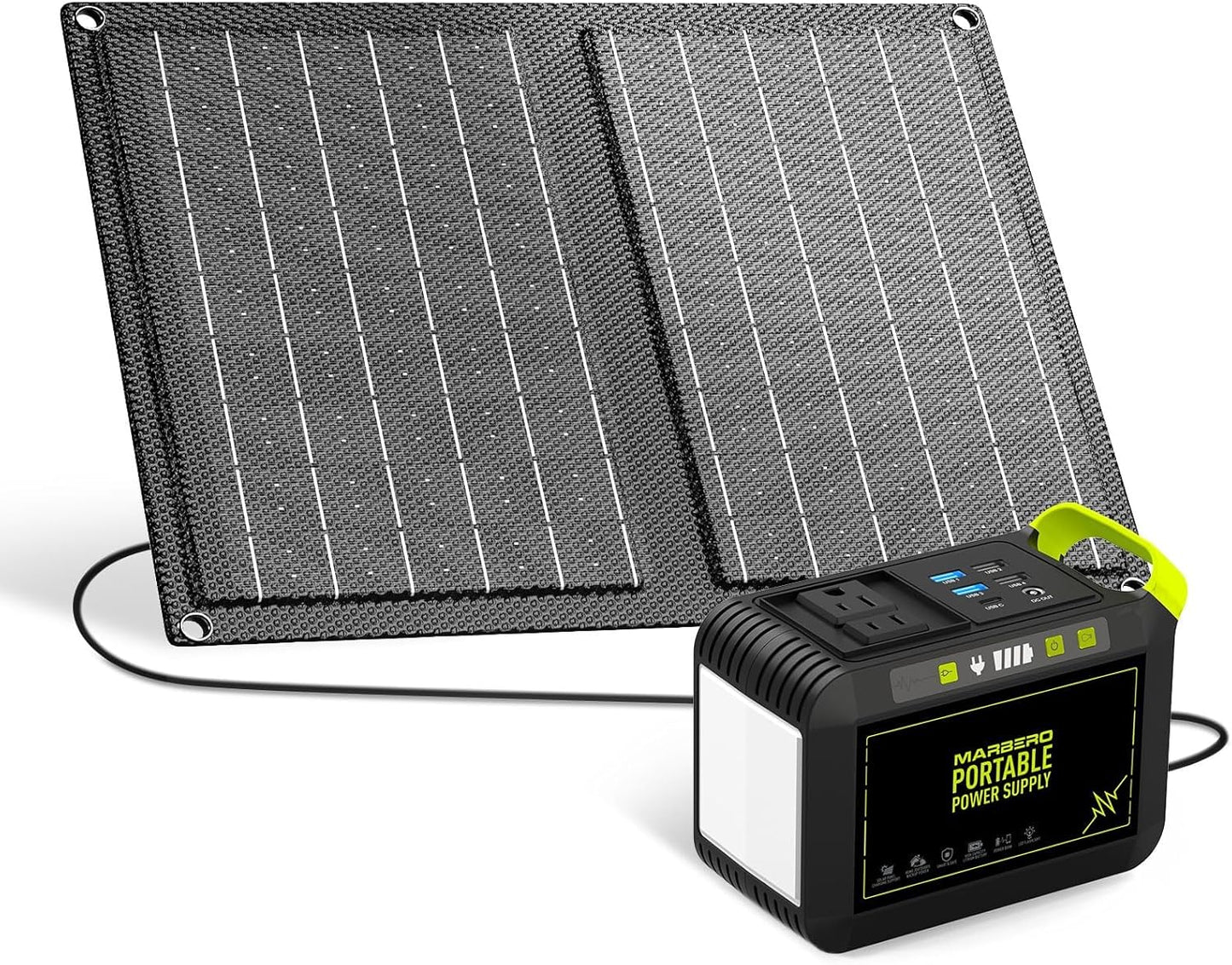 MARBERO 88.8Wh Solar Generator with 21W Solar Panel Included Portable Power Station 80W 110V 120W Max for Camping Outdoor Hiking Fishing Emergency