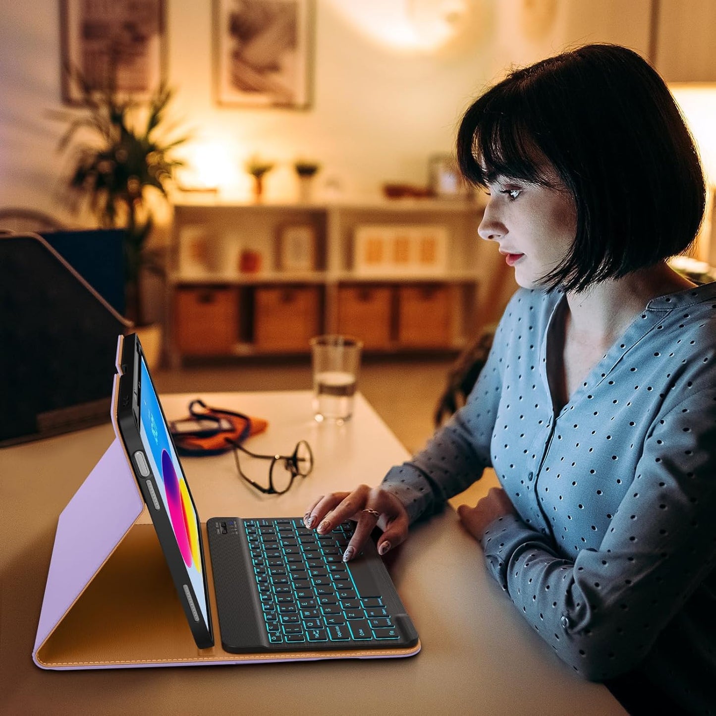 DTTO for iPad 11th (A16)/ 10th Generation Case with Keyboard (2025/2022), 7 Colors Backlit Wireless Detachable Keyboard Leather Folio Cover with Pencil Holder & Pocket, Lavender