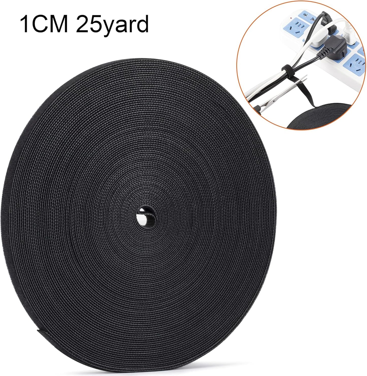 Xnakko 1cm Double Sided Hook and Loop Fastening Tape Reusable Cable Ties Nylon Fastening Tape Wire Manager for Home, Office (Black, 25Yard)