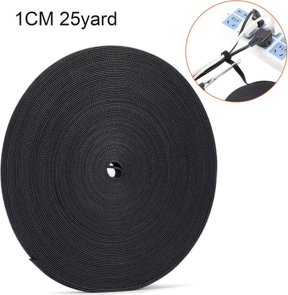 Xnakko 1cm Double Sided Hook and Loop Fastening Tape Reusable Cable Ties Nylon Fastening Tape Wire Manager for Home, Office (Black, 25Yard)