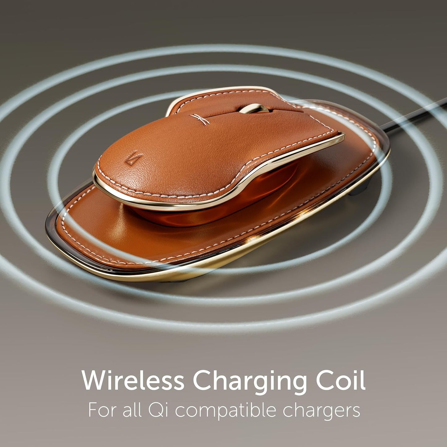 LUNAR ARTEFACTS Ambidextrous Rechargeable Bluetooth Wireless Computer Mouse Black French Leather and Aluminum, Qi Enabled USB-C