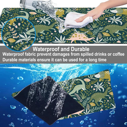 Mouse Pad, Large Dinosaurs with Tropical Plants Desk Mat, Extended Non-Slip Gaming Keyboard Mousepad Desk Pad, Thick Stitched Edges Waterproof Mouse Mat 31.5"x15.7" (Cute Dino and Flowers)