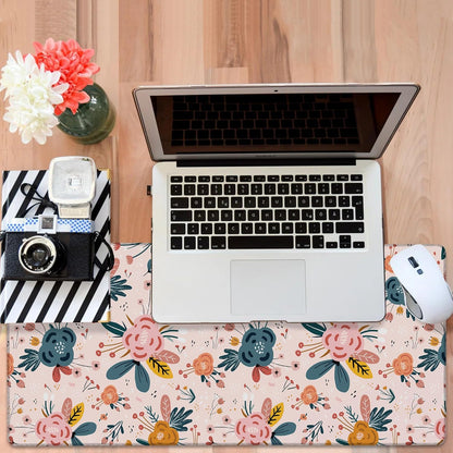 Gaming Desk Pad Large Extra Length Hand Drawn Floral Mouse Pad Keyboard Laptop Non-Slip Waterproof with Rubber Base Thick Stitched Edge Mouse Mat for Office Home 35.4 x 15.7 Inches
