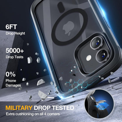 Miracase Magnetic for iPhone 12/12 Pro Case 6.1 inch, (Compatible with MagSafe) Upgrade Full-Body Clear Phone Bumper Case with Built-in 9H Tempered Glass Screen Protector, Magnetic Classic Black