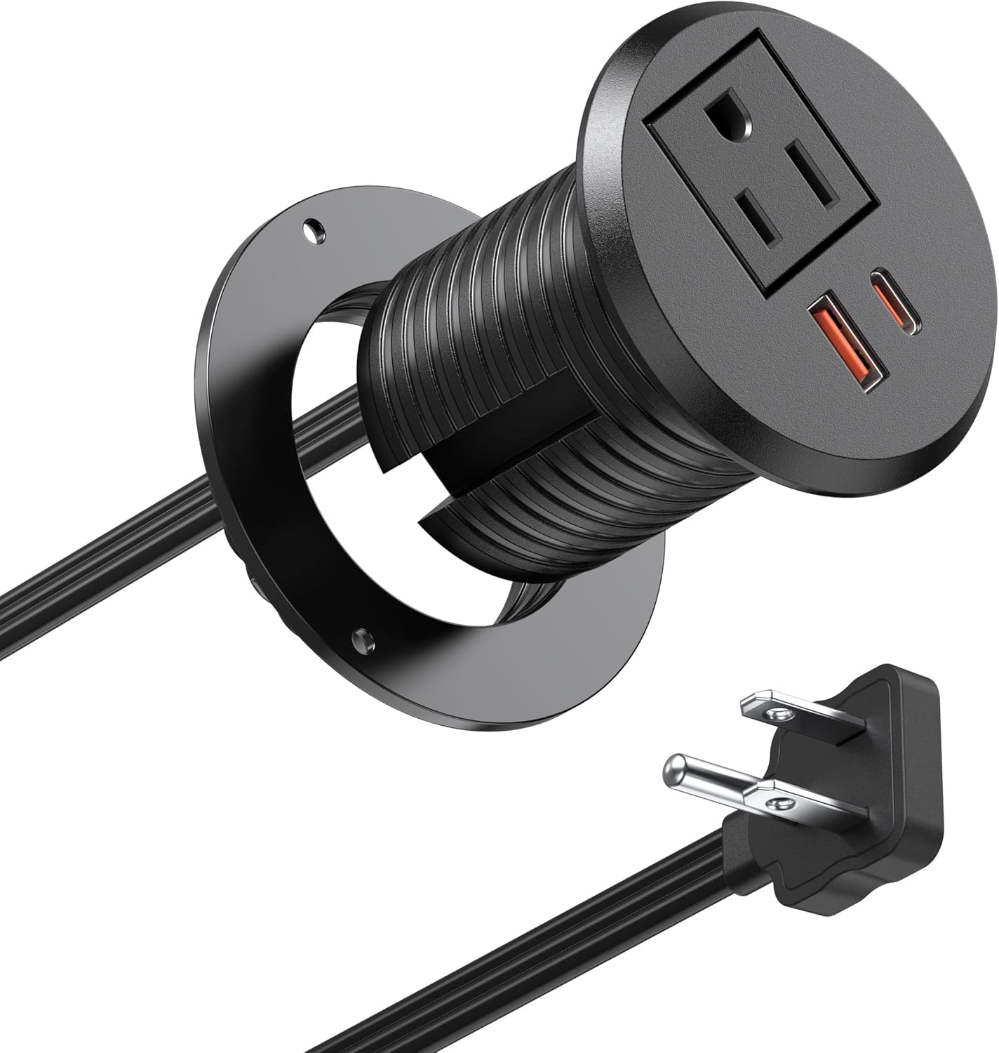 Desktop Power Grommet 2 inch Hole,PD 30W USB C Fast Charging Station,Ultra Thin Flat Plug Power Strip,Recessed Outlet,Slim Outlet Extender for Office,Table Outlets for Home,Office,6ft Cable