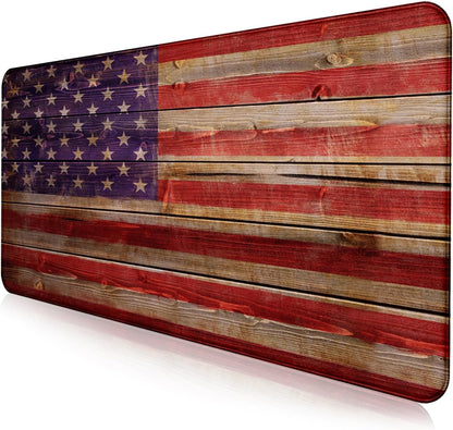 Patriot Wood Grain American Flag Extended Large Gaming Computer Mouse Pad, Suitable for Home Office and Study Keyboard Mouse Pad 35.4 x 15.7 x 0.12 Inches