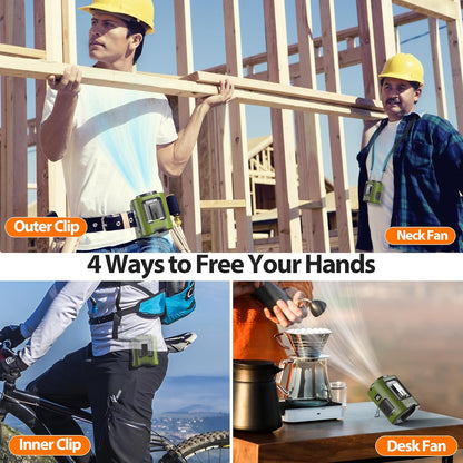 Portable Mini Waist Fan - Personal Wearable Clip on Belt Fan, Rechargeable Battery Operated, Max 25H Cooling,4 Speeds 13000RPM Turbo Hands-Free Shirt Neck Fan for Outdoor Jobsite Camping Traveling