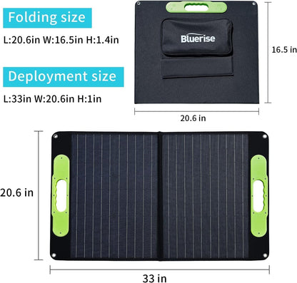 BLUERISE 60W Solar Panel Monocrystalline ETFE Cover Portable Foldable Solar Charger for Portable Power Station Generator, iPhone, Ipad, Laptop USB QC 3.0, Typc C Output for Outdoor Camping Van RV Trip