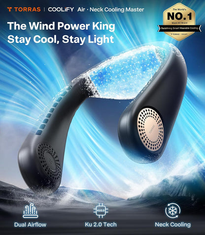 TORRAS COOLiFY Air 2025 Upgraded Neck Fan Air Conditioner, Dual-Airflow Pro Cooling, Ultra Light Portable Fan Rechargeable, Personal Cooling Fan Travel Essentials, Gifts for Dad Husband Father, Black