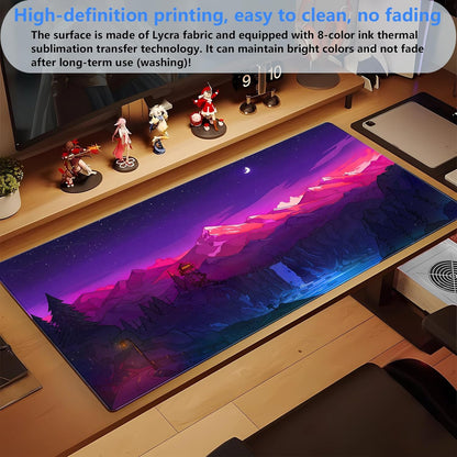 Purple Mouse Pad Pink Desk Mat Gaming Mousepad XXL Computer Pad 31.5 x 15.7 Inch Full Desk Mouse and Keyboard Pad Anime Game Mouse Mat with Stitched Edge Anti-Slip Washable for Office and Home