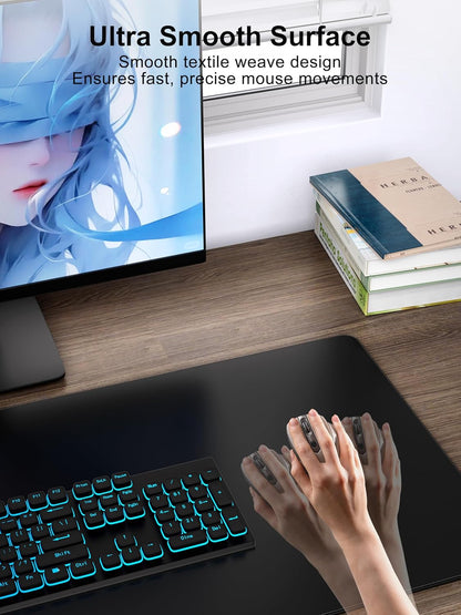 TopMade Wireless Charging Mouse Pad, Waterproof Gaming Mousepad with Ultra-Smooth Surface, Non-Slip Base, 31.5"x15.75" XXL Large Desk Pad, Classic Black Computer Desk Mat for MacBook, PC, Laptop