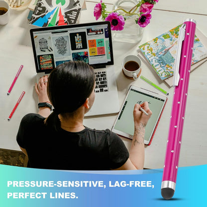 PATIKIL Stylus Pens for Touch Screens, 6 Pcs High Precision Universal Bling Stylus Crystal Metal Capacitive Pen for Touch Screen Devices Phone Tablets Laptop, Rose Red